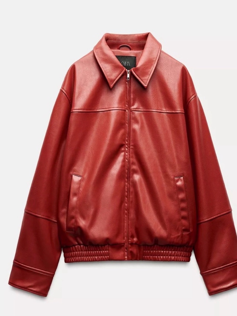 Zara Red Faux Leather Bomber Jacket